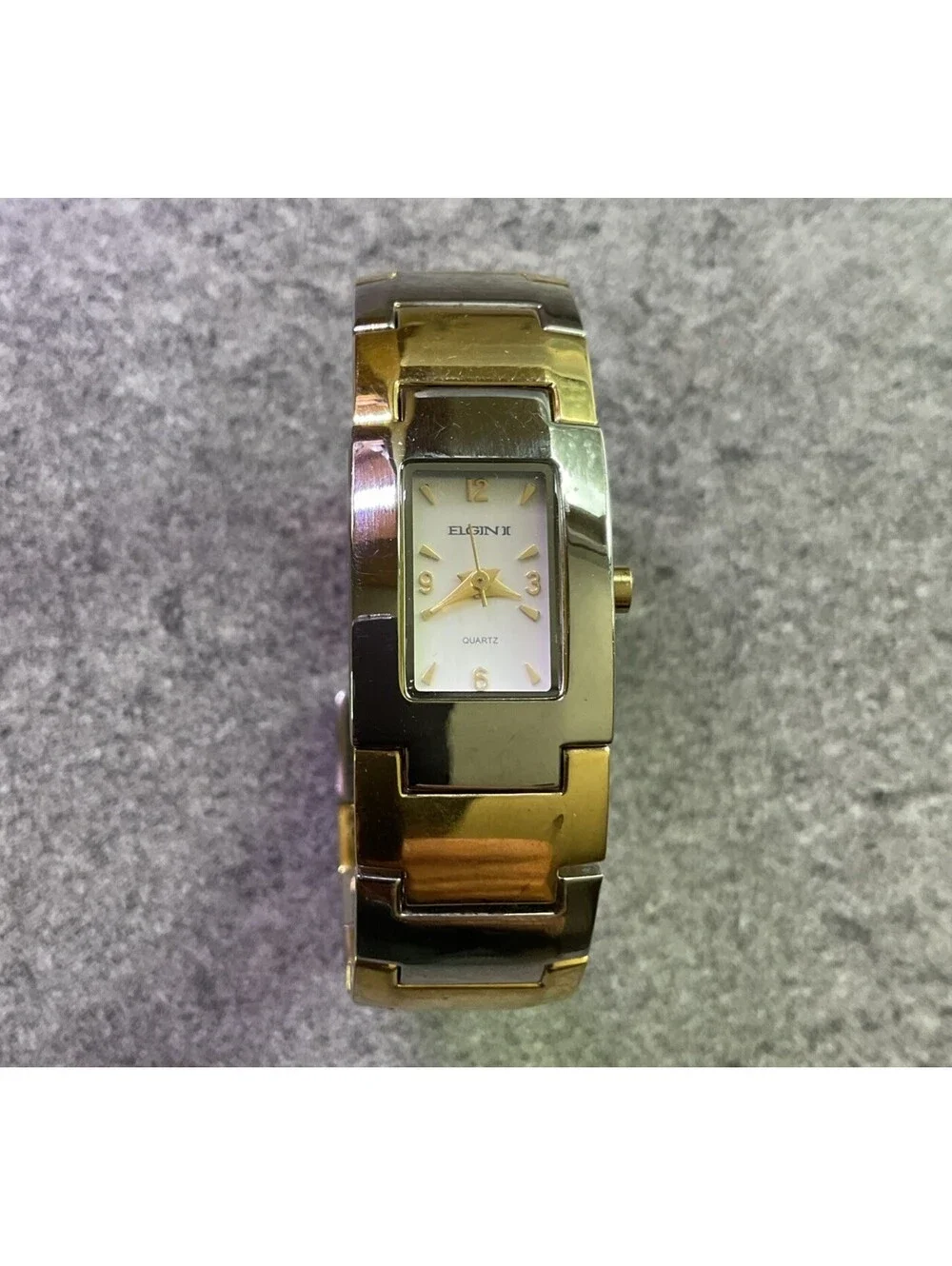 Beautiful Vintage Elgin Womens Tank Style Watch Two Tone Case & Band D5